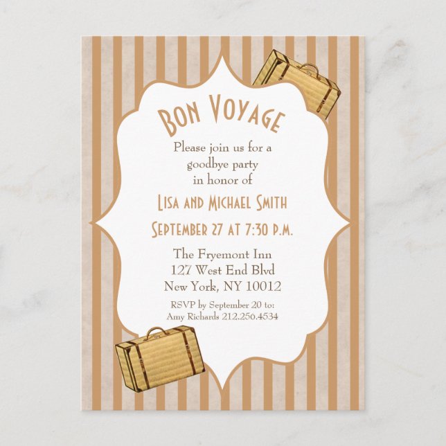 Vintage Suitcase Bon Voyage Goodbye Party Invite (Front)