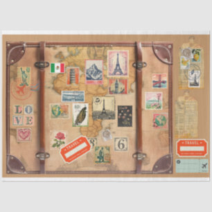 Vintage suitcase fronts and travel stickers  tissue paper
