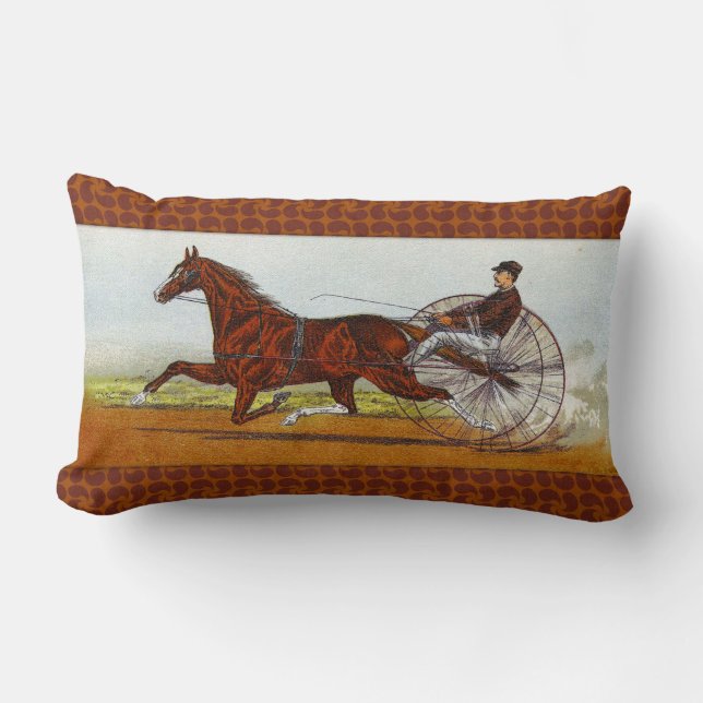 Vintage Sulky Horse Racing Lumbar Pillow (Front)