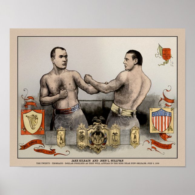Vintage Sullivan vs. Kilrain Illustrated Cover Pos Poster (Front)