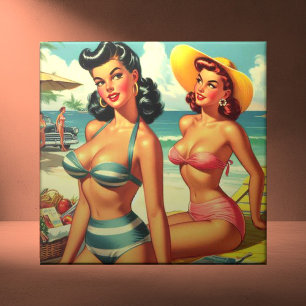Vintage Summer Beach Pin Ups Tile