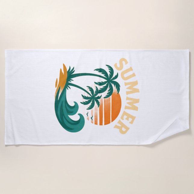 Vintage Summer Beach Vibes Beach Towel (Front)