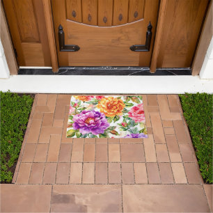Vintage Summer Bloom Watercolor Florals Doormat