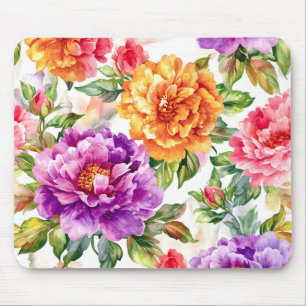 Vintage Summer Bloom Watercolor Florals Mouse Pad