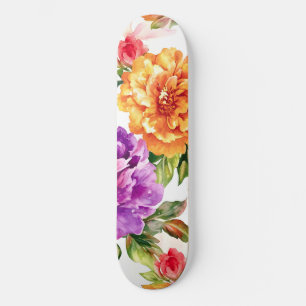 Vintage Summer Bloom Watercolor Florals Skateboard
