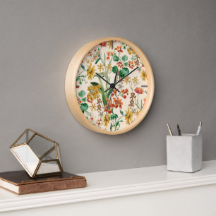 Vintage Summer Botanical Orchid Flowers Clock