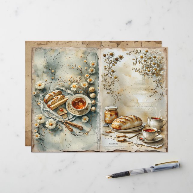 Vintage Summer Breakfast Scrapbook Paper (Front/Back In Situ)