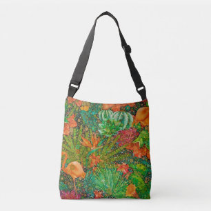 Vintage Summer Flamingo Tropical Garden Floral Crossbody Bag