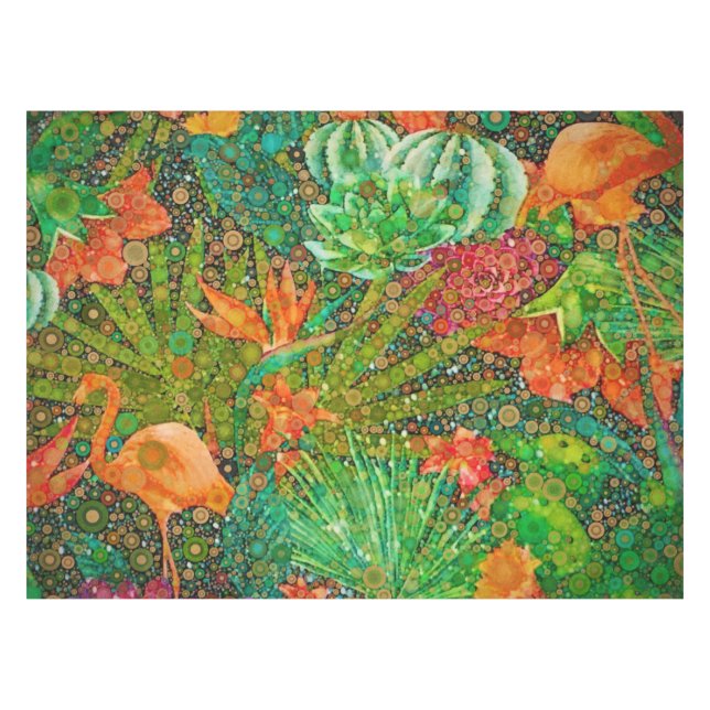 Vintage Summer Flamingo Tropical Garden Floral Tablecloth (Front (Horizontal))