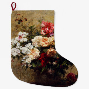 Vintage Summer Flowers by Henri Fantin-Latour Large Christmas Stocking