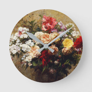 Vintage Summer Flowers by Henri Fantin-Latour Round Clock