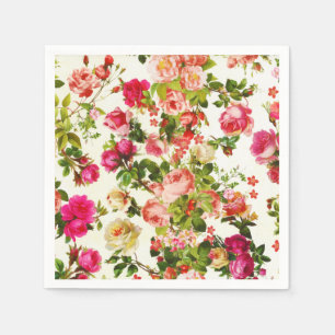 Vintage Summer Pink Rose Peonies Flowers Napkin