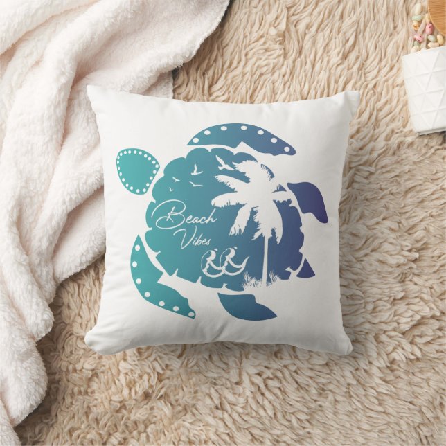 Vintage Summer Sea Turtles Throw Pillow (Blanket)