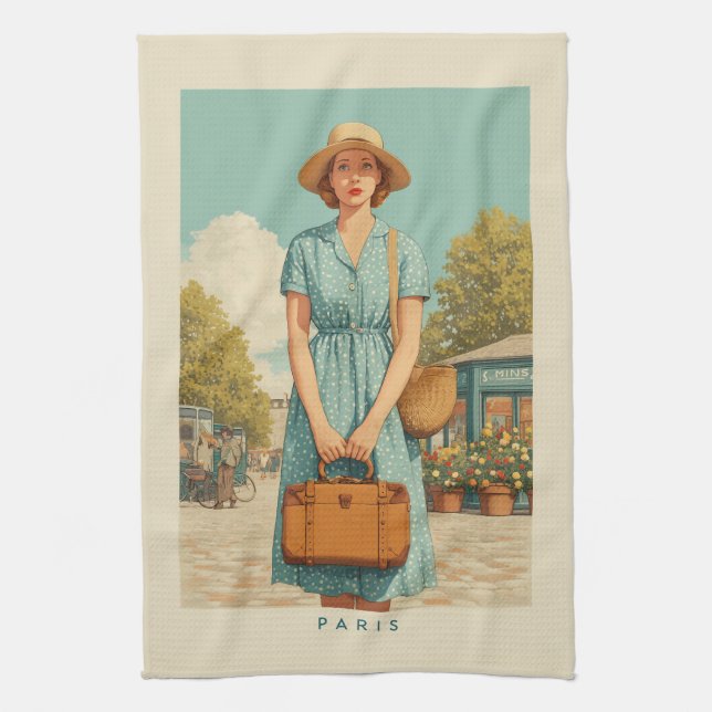 Vintage Summer Stroll in Paris Kitchen Towel (Vertical)