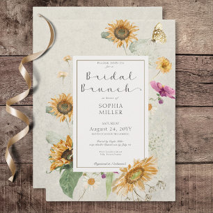 Vintage Summer Sunflower Cream Bridal Brunch Invitation