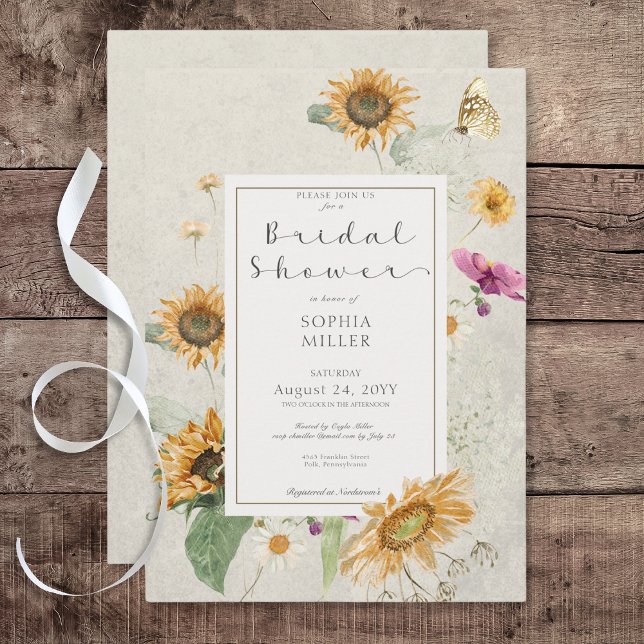 Vintage Summer Sunflower Cream Shower Invitation (Vintage Summer Sunflower Cream Bridal Shower Invitation)