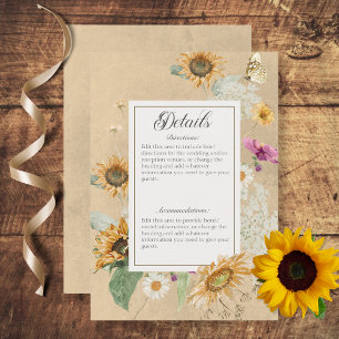 Vintage Summer Sunflower Floral Details Enclosure Card