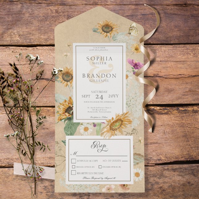 Vintage Summer Sunflower Yellow Dinner All In One Invitation (Creator Uploaded)