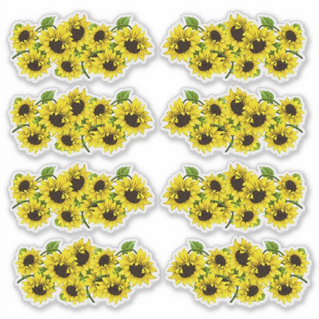 Vintage Summer Sunflowers Shaped Contour Stickers (Front)