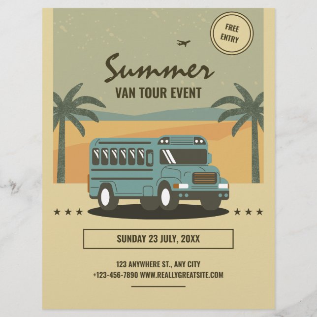  Vintage Summer Tour Poster, Kids Summer camp Flyer (Front)