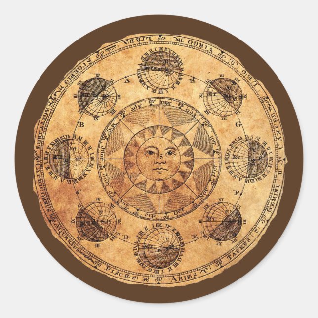 Vintage Sun and Eclipse Classic Round Sticker (Front)