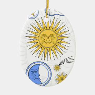 Vintage Sun and Moon Ceramic Ornament