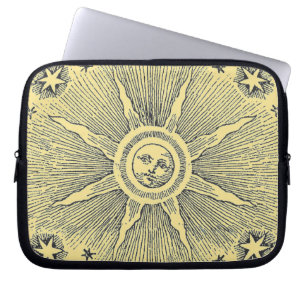 Vintage sun and stars celestial medieval sky drawi laptop sleeve