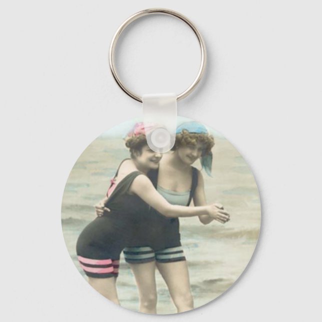 Vintage Sun Bathers Beach Keychain (Front)