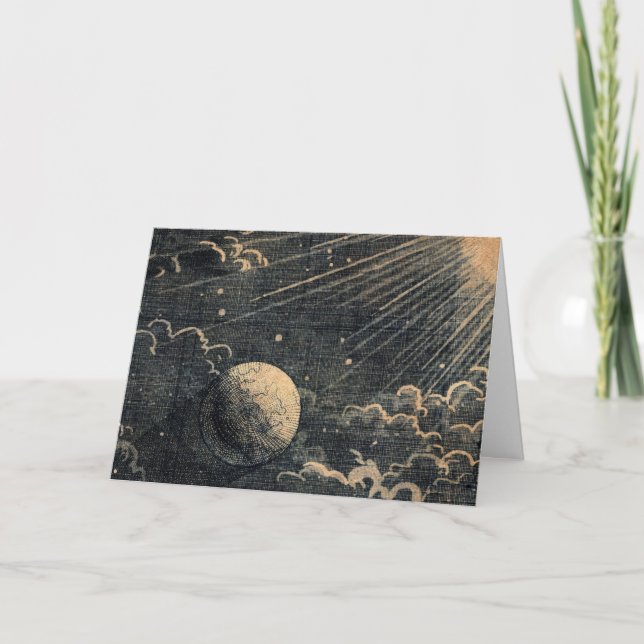 Vintage sun eclipse moon night sky clouds card (Front)