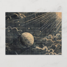 Vintage sun eclipse moon night sky clouds