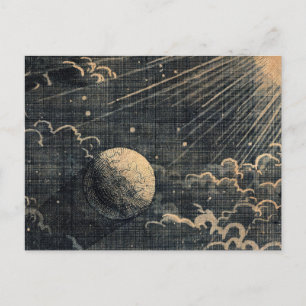Vintage sun eclipse moon night sky clouds postcard