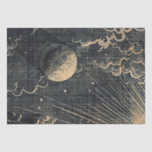 Vintage sun eclipse moon night sky clouds tissue paper