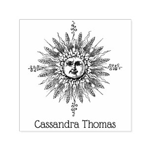 Vintage Sun Face Anthropomorphic Botanical #4 Name Self-inking Stamp