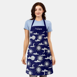Vintage Sun Moon Celestial Pattern Personalized Apron