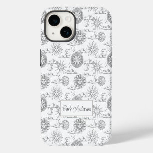 Vintage Sun Moon Celestial Pattern Personalized iPhone 14 Case