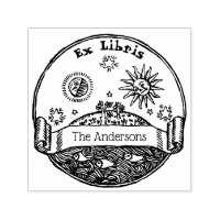 Vintage Sun Moon Stars Ocean Earth Ex Libris