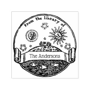 Vintage Sun Moon Stars Ocean Earth Library Book Self-inking Stamp