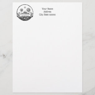 Vintage Sun Moon Stars Ocean Planet Earth Drawing Letterhead