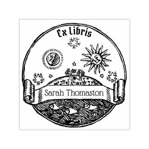 Vintage Sun Moon Stars Ocean Planet Earth Name Self-inking Stamp