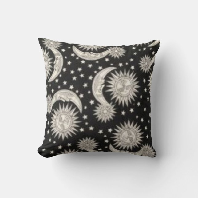 Vintage Sun, Moon & Stars Throw Pillow (Front)