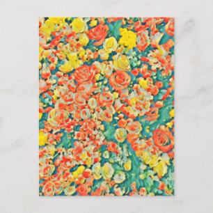 Vintage Sun Roses Floral Blossom Garden Announcement Postcard