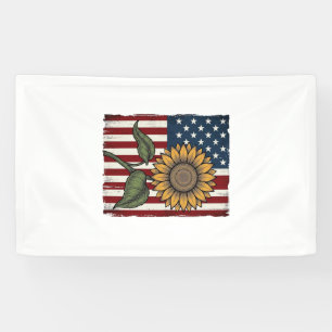 Vintage Sunflower American Flag Banner