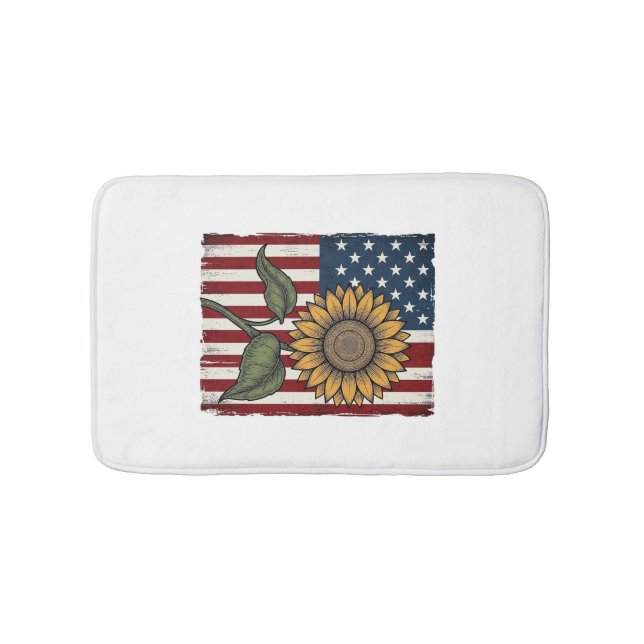 Vintage Sunflower American Flag Bath Mat (Front)
