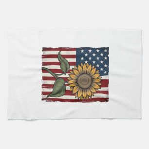 Vintage Sunflower American Flag Kitchen Towel