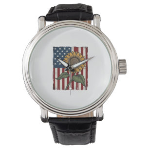 Vintage Sunflower American Flag Watch
