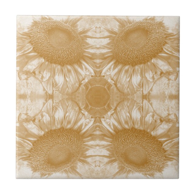 Vintage Sunflower Art Nouveau Gold Symmetrical Tile (Front)