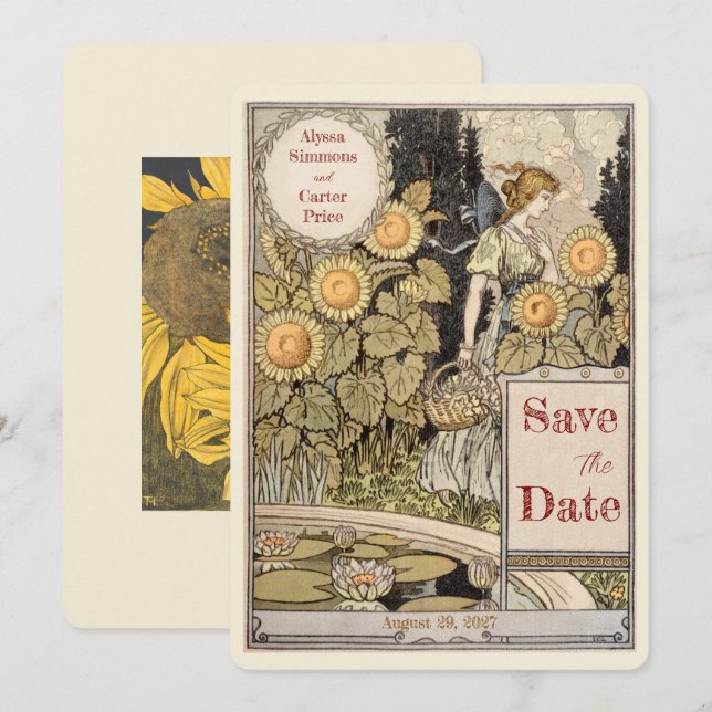 Vintage Sunflower Autumn Save the Date Invitation (Front/Back)