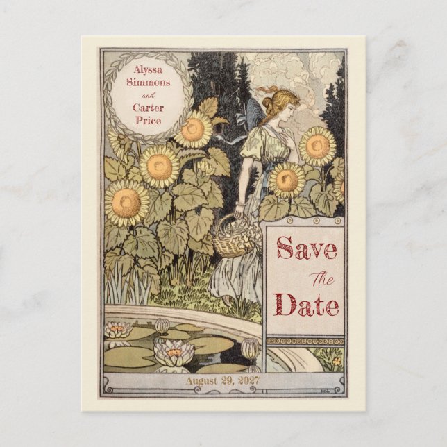 Vintage Sunflower Autumn Save the Date Postcard (Front)