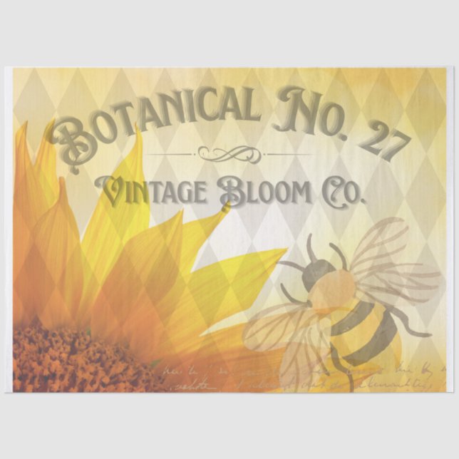 Vintage Sunflower & Bee Botanical Tissue Paper (Front)