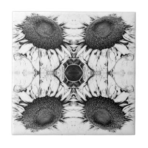 Vintage Sunflower Black And White Art Nouveau Tile